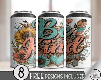 Be Kind 4-in-1 Can Cooler Wrap, Boho Leopard Sunflower Sublimation Design, Digital Download, B10465