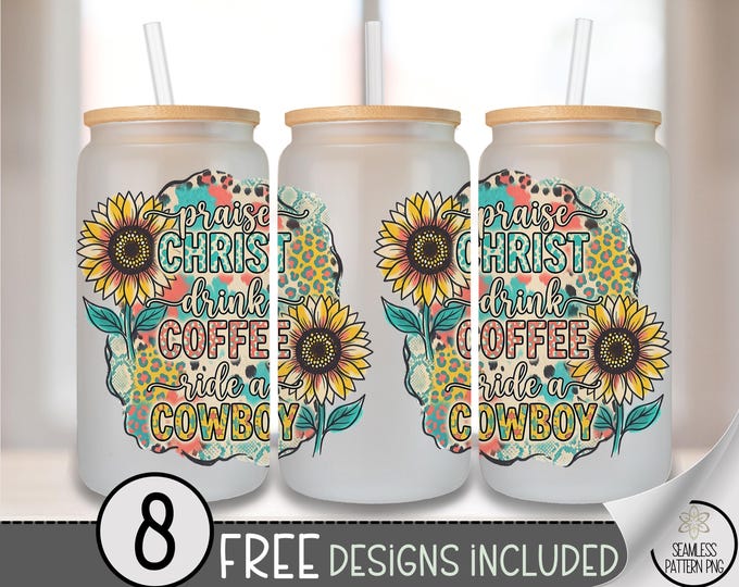 Leopard Print Glass Can Wrap, Western 16oz Glass Tumbler Sublimation Design, Floral Sarcastic PNG File,  B10104