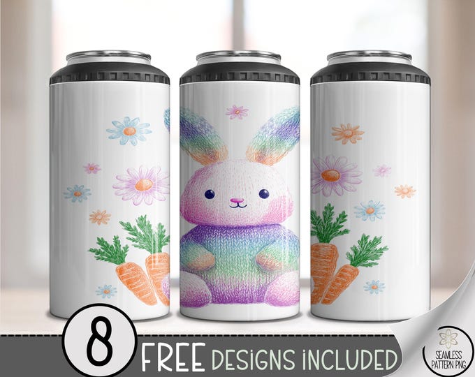 Easter Bunny PNG, 4-in-1 Can Cooler Wrap, Spring Bunny Sublimation Design, Digital Download, B10002