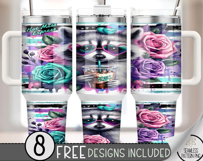 Funny Racoon 40oz Tumbler Wrap, Sassy Sarcastic Raccoon Saying 40 OZ Sublimation Design, Neon Coffee 40oz Quencher Tumbler File, A198