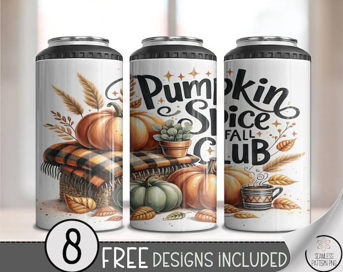Pumpkin Spice Can Cooler Wrap, Fall Drinkware, Autumn Sublimation Design, Thanksgiving Digital Download PNG, 4 in 1 Drink Cooler Wrap, A466