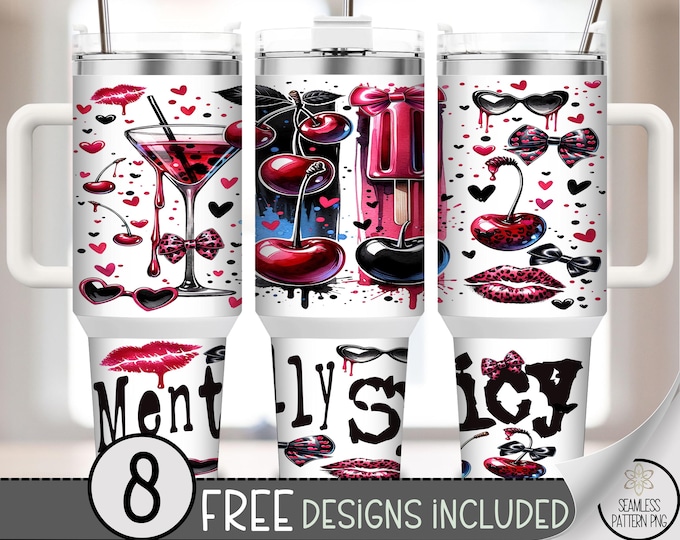 Mentally Spicy 40 oz Tumbler Wrap PNG, Leopard Bow Cherry Drink Wrap,Funny Girly Sublimation Design,Messy Coquette Bow 40oz Tumbler PNG A261