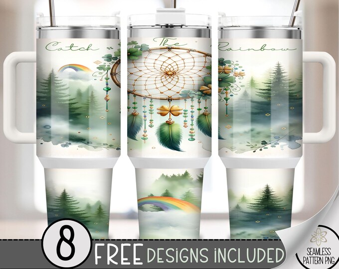 St. Patrick's 40oz Tumbler Wrap, Shamrock Dreamcatcher Sublimation Design, Feather40oz Quencher Tumbler Wrap, St Patty Boho Floral PNG, A78