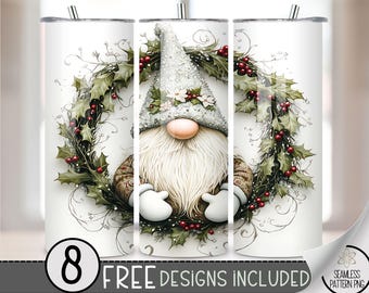 Christmas Gnome Tumbler Wrap, Winter Sublimation Design, Xmas 20 Oz Skinny, Christmas Wreath Tumbler Wrap Png, Cute Gnome Tumbler Design