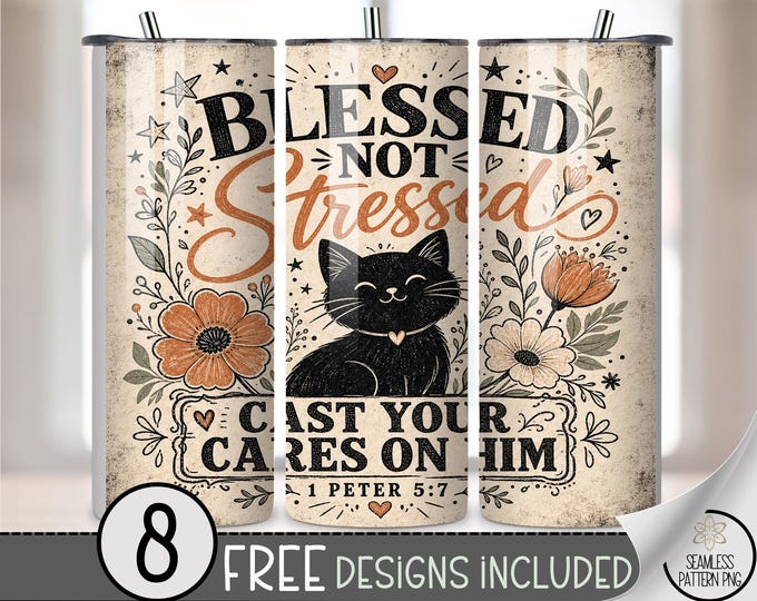 Black Cat 20 oz Tumbler Wrap, Halloween Sublimation Design for Straight Tumblers, Christian PNG Files, Digital Download, B10292
