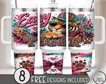 Tiger 40 oz Tumbler Wrap, Funky Easy Tiger Sublimation Design, Retro Pop PNG Files, B10303