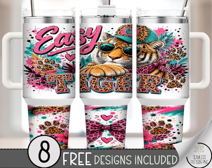 Tiger 40 oz Tumbler Wrap, Funky Easy Tiger Sublimation Design, Retro Pop PNG Files, B10303