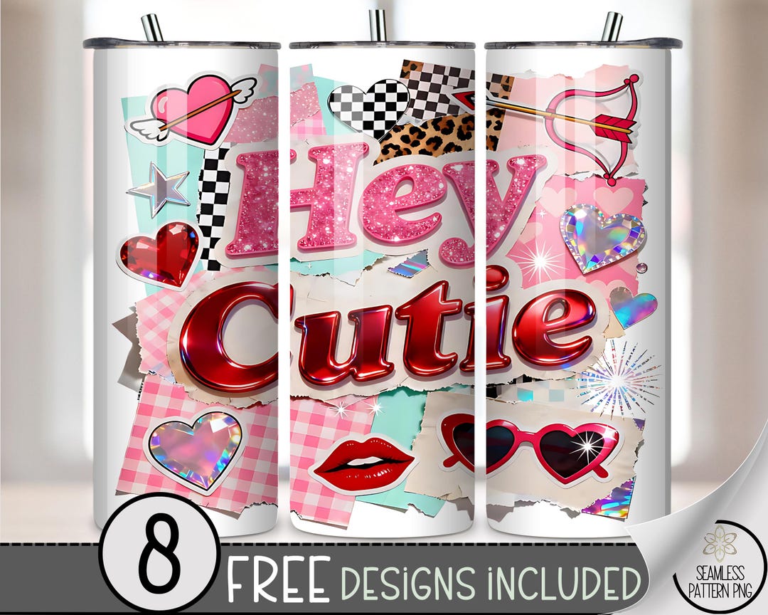 Hello Cutie Sign Hello Cutie 20 Oz Tumbler Wrap PNG, Valentines Design, Cute Boujee ...