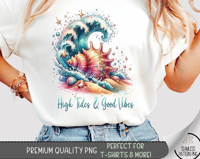 Pretty Beach T-Shirt Design, Funny Sublimation Design, High Tide Good Vibes Sweatshirt PNG, Beach Fisherman Aesthetic, Summer File A226