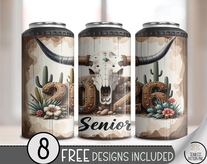Rustic Western 4in1 Can Cooler Wrap, Cow Skull Graduation File, Vintage Western Design, Southwestern Sublimation Design, A463