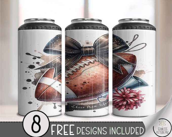 Cheer Mom 4in1 Can Cooler Wrap, Girly Game-Day Football Sublimation Design, Trendy Cheer PNG, Watercolor Ink Splatter Wrap A491