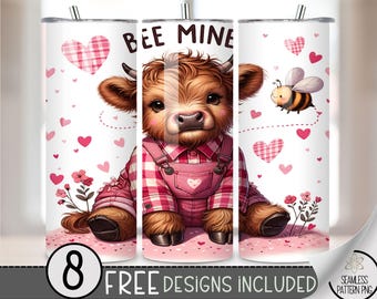 Highland Cow Valentine Tumbler Wrap, Love Sublimation Tumbler Wrap, Vday 20Oz Sublimation Wrap,Valentines Day Sublimation Tumbler Design PNG