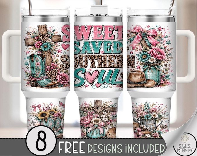 Sweet Saved Southern Soul 40oz Tumbler Wrap, Country Girl Sublimation Design, Digital Download, B10366