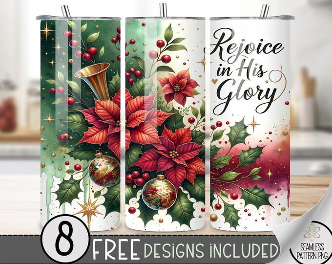 Christmas Tumbler Wrap PNG, Xmas 20 Oz Skinny Tumbler Design, Religious Sublimation Png, Floral 20Oz Skinny Tumbler,Holiday Digital Download
