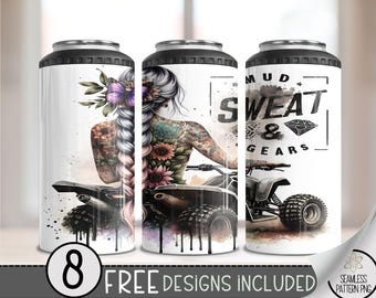 4 Wheeler 4 in 1 Can Cooler Wrap, ATV 4in1 Tumbler PNG, Tattoo Gril 16 Oz Can Cooler Sublimation Design, Four Wheeler Hard Can Cooler Wrap