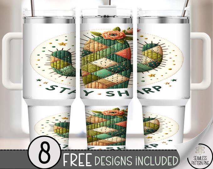 Stay Sharp 40 oz tumbler wrap, Faux Quilted Sublimation Design, Patchwork PNG Files, Southwestern 40oz Tumbler Design, A715