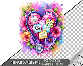 Caregiver Sublimation PNG, Nurse Appreciation Sublimation Design, Floral Medical Life PNG, Healing Hands Printable Nurse File A250
