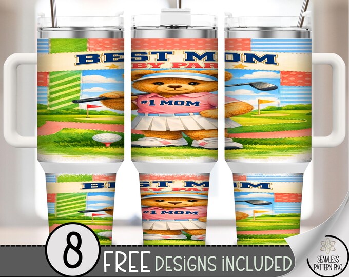 Trendy Teddy Bear PNG, Cute Golf Sublimation Design, Best Mom Golfer 40 Oz Tumbler Wrap, Digital Download, B10061