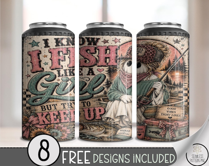 Fishing Skeleton 4in1 Can Cooler Wrap, Sassy Humor Sublimation Design, 16 oz, Digital Download, B10521
