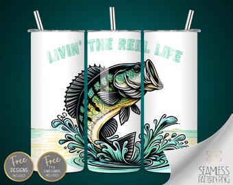 Fish Zentangle PNG Tumbler Wrap, 20 Oz Skinny Sublimation Tumbler Design, Watercolor Crappie Seamless Design, Fishing Instant Download