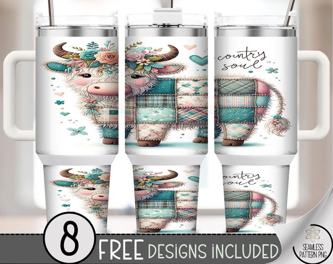 Country Soul 40 oz Tumbler Wrap: Highland Cow Sublimation Design, Cozy PNG Files, Boho 40oz Tumbler Design, A498