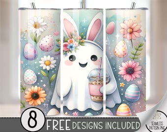 Easter Ghost Tumbler Wrap, 20oz Skinny Easter Tumbler PNG Sublimation Design, 20 OZ Cute Easter Tumbler Wrap, Easter Ghost Digital Download