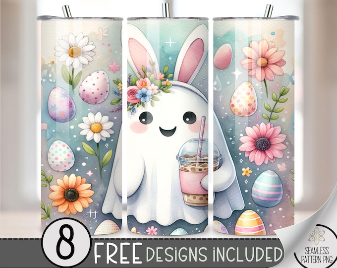 Easter Ghost Tumbler Wrap, 20oz Skinny Easter Tumbler PNG Sublimation Design, 20 OZ Cute Easter Tumbler Wrap, Easter Ghost Digital Download