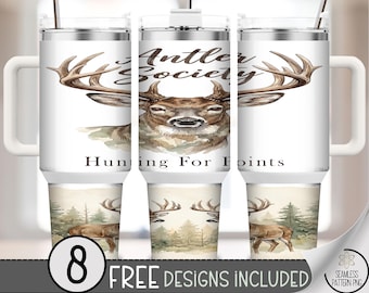 Hunting For Points: Whitetail Buck 40 Oz Tumbler Wrap, Rustic Hunting Lodge Design, Digital Download, B913