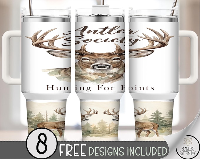 Hunting For Points: Whitetail Buck 40 Oz Tumbler Wrap, Rustic Hunting Lodge Design, Digital Download, B913