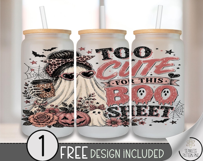 Halloween Ghost Glass Can Wrap, 16oz Tumbler Sublimation Design, Spooky PNG File, Digital Download, B10343