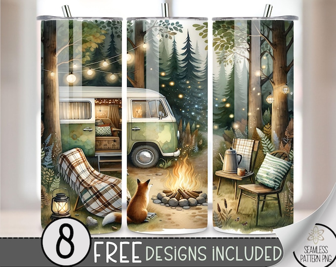 Hunter Glamping Tumbler Wrap, Cozy Rustic Camping Woods Sublimation Design, Woodland 20oz Sublimation PNG, Camp Forest Retreat Tumbler File