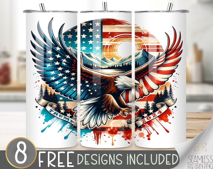Patriot Trump 2024 Tumbler Wrap PNG Digital Download 20 oz Skinny, Election Tumbler Sublimation Design, Seamless Sublimation design