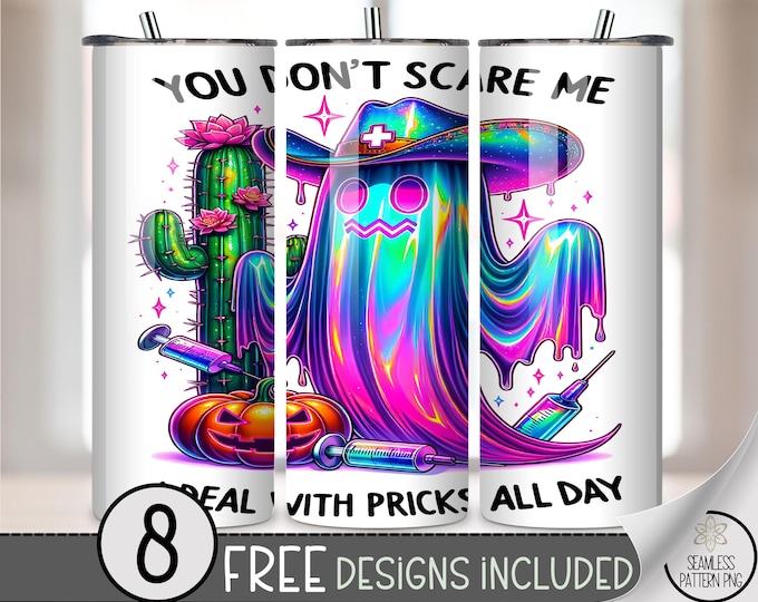 Funny Nurse 20 oz Tumbler Wrap, Halloween Ghost Sublimation Design for Straight Tumblers, Neon PNG Files, Digital Download, B10324