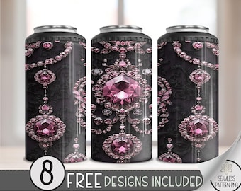 French Rococo 4 in 1 Can Cooler Wrap, Jeweled 4in1 Tumbler PNG, Glamorous Pink 16 Oz Can Cooler Sublimation Design, Luxury Can PNG