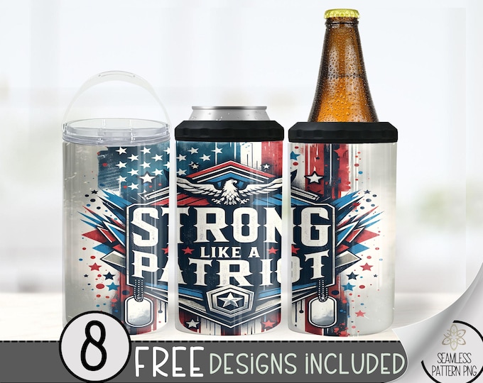 Military Can Cooler Wrap, Patriot 16 oz 4-in-1 Cooler Sublimation, American Design File, Seamless Can Cooler PNG Wrap, Trump Hard Can Wrap