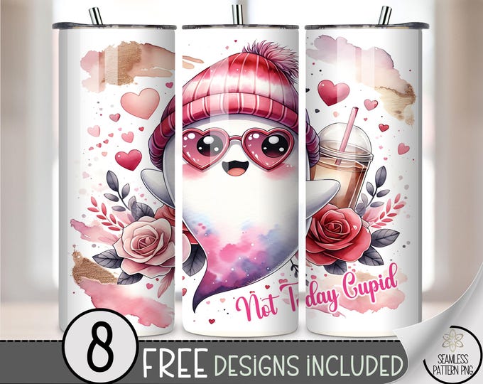 Not Today Cupid 20 oz tumbler wrap: Valentine’s Day Ghost Sublimation Design for Skinny Tumblers, Pastel PNG File, Digital Download, B665