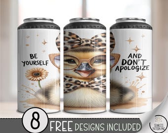 Be Yourself Duck with Oversized Glasses - Modern Boho Watercolor 4in1 Can Cooler Wrap, Sassy Ducky Quote, Printable File, Digital PNG A485