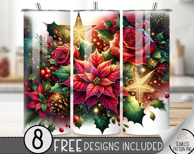 Christmas Tumbler Wrap PNG, Xmas 20 Oz Skinny Tumbler Design, Religious Sublimation Png, Floral 20Oz Skinny Tumbler,Holiday Digital Download