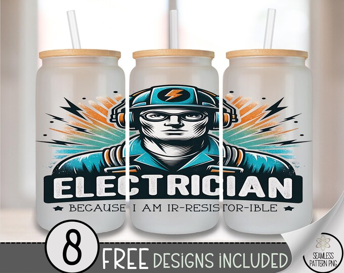 Electrician Glass Can Wrap PNG, Lineman Design, Instant Download, Inspirational Sublimation, A782