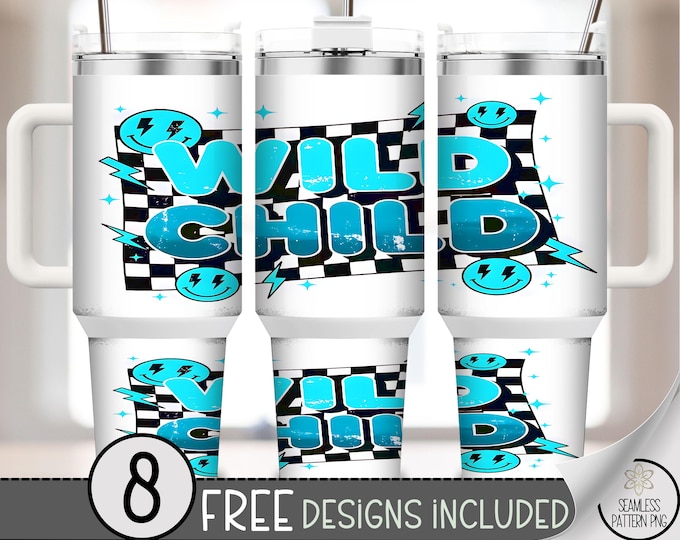 Wild Child 40 oz Tumbler Wrap, Retro Youthful Sublimation Design, Bold Playful PNG Files, Edgy 40oz Tumbler Design, Graphic PNG A648