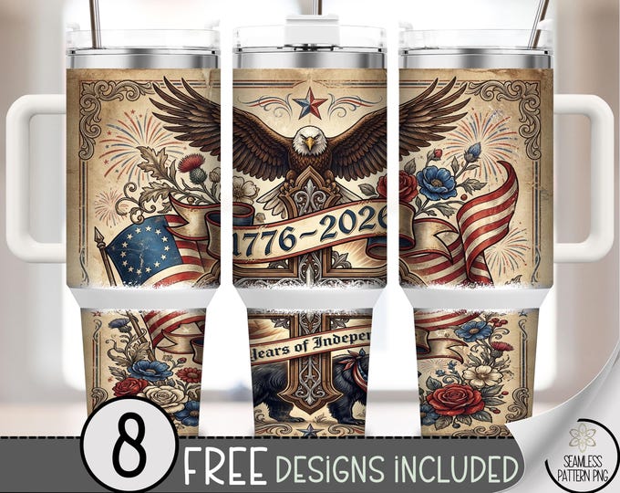 250 Years Of Freedom, 40 oz Tumbler Wrap, Patriotic Sublimation Design For Independence Day, B10056