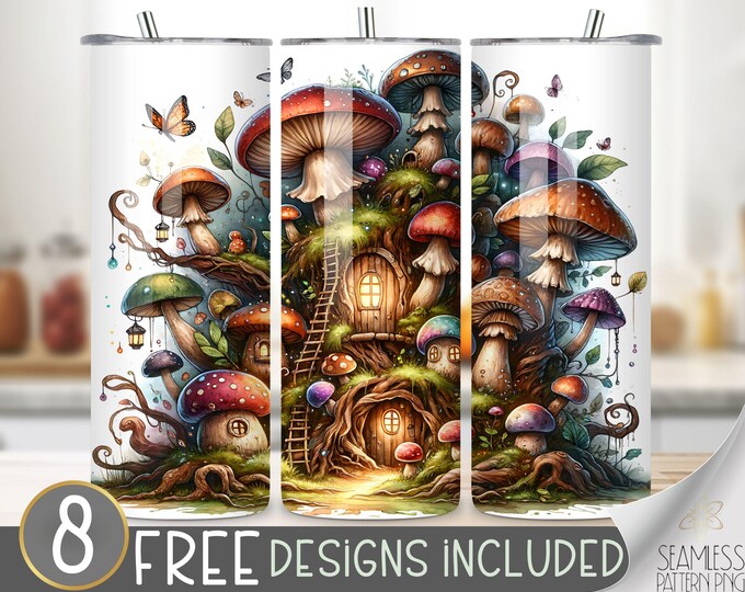 Mushrooms Tumbler Wrap, Cottagecore Sublimation Design, Cute Mushroom Wrap, Botanica Tumbler Image, Whismigoth Tumbler Wrap, Moody Mushroom
