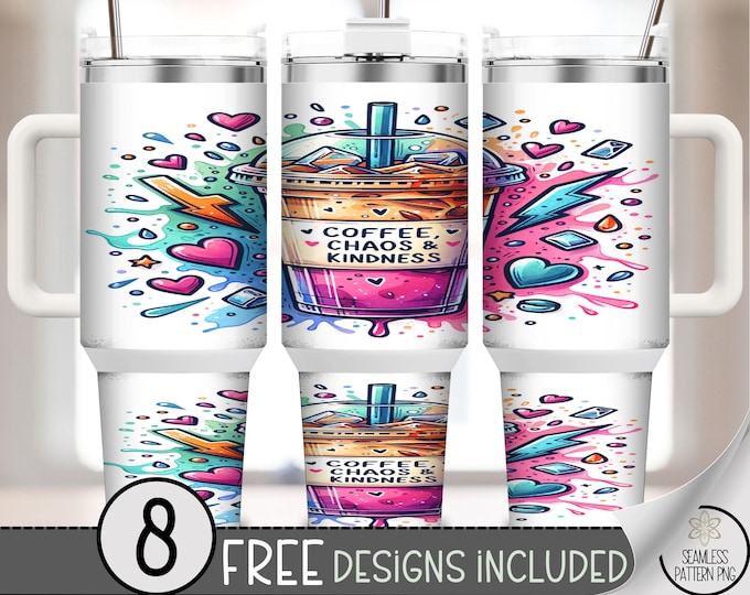 Coffee And Kindness 40 Oz Tumbler Wrap Design, Colorful Sublimation, Digital Download, B612
