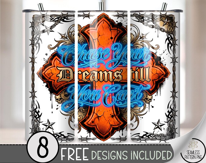 Cross 20 oz Tumbler Wrap, Gothic Sublimation Design for Straight Tumblers, Edgy PNG Files, Tattoo Biker Style Tumbler PNG, B10157