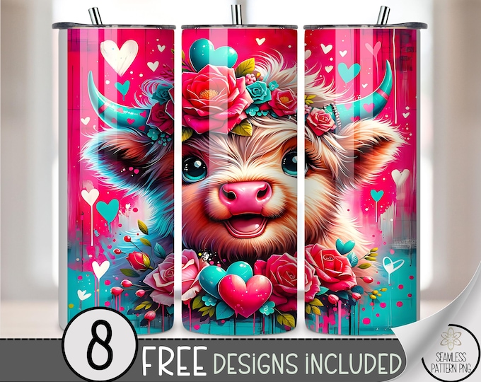 Lovely Cow 20 oz Tumbler Wrap PNG, Valentine Heifer, Adorable 20oz Sublimation Digital Download, A674
