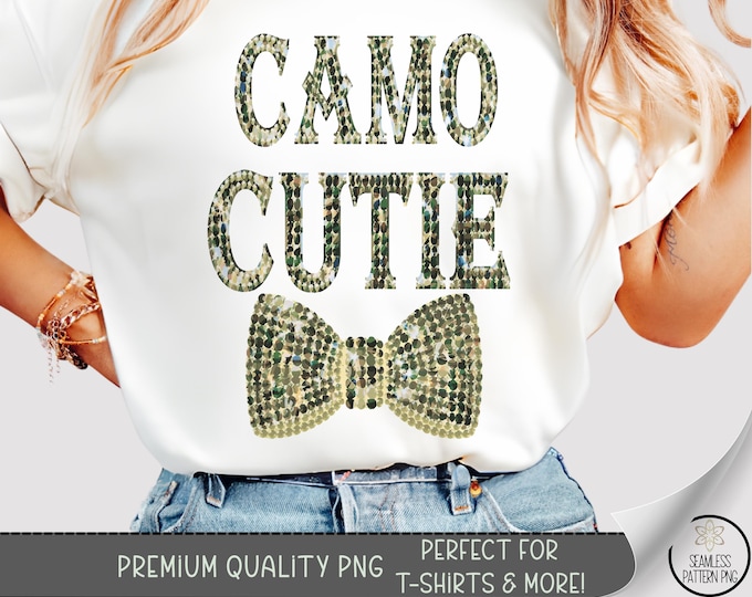 Camo Ribbon PNG, Camouflage Bow T-Shirt Sublimation Design, Digital Download, B937