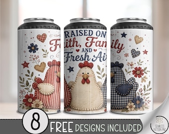 Easter 4-in-1 Can Cooler Wrap, Rustic Farmhouse Hens Sublimation Design, Country Folk PNG, B10289