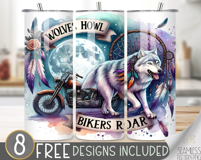 Motorcycle Tumbler Wrap, Seamless Motorcycle Wrap Tumbler, 20oz Wolf Tumbler Wrap,Boho Straight Tumbler Wrap, Motorcycle Sublimation Tumbler