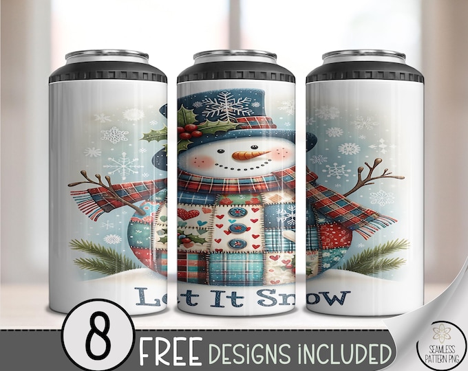Snowman PNG, Winter Design For Christmas Sublimation, Cute Digital Download, Let It Snow 4-in-1 Can Cooler, B690