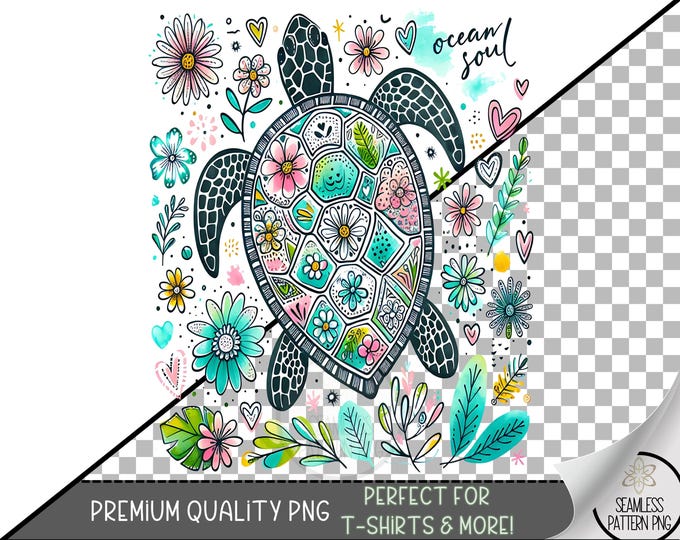 Sea Turtle PNG, Nautical Sublimation Designs, Fisherman Aesthetic Png,Beach Png,Instant Digital Download,Turtle Png, Boho Floral Turtle A203